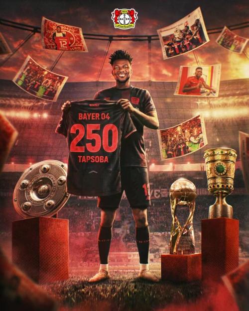 里程碑，塔普索巴达成为勒沃库森出场250场成就